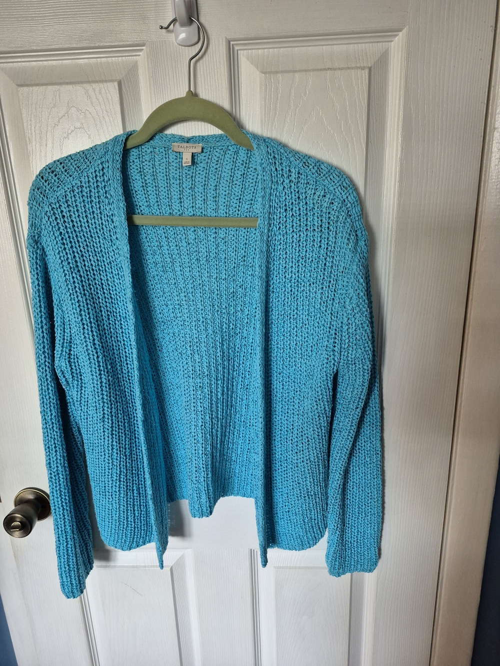 Talbots Open-Front Chunky Knit Cardigan - Turquoise